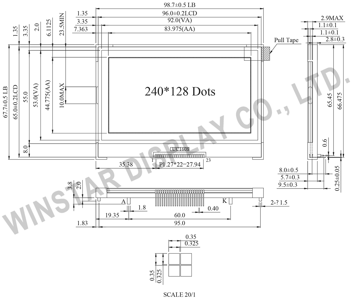 COG LCD Display 240x128 - Winstar WO240128A