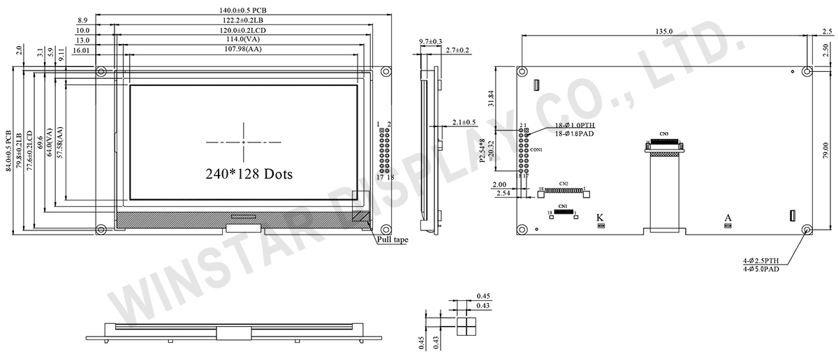 Chip on Glass  LCD Module 240x128 with PCB - WO240128B2