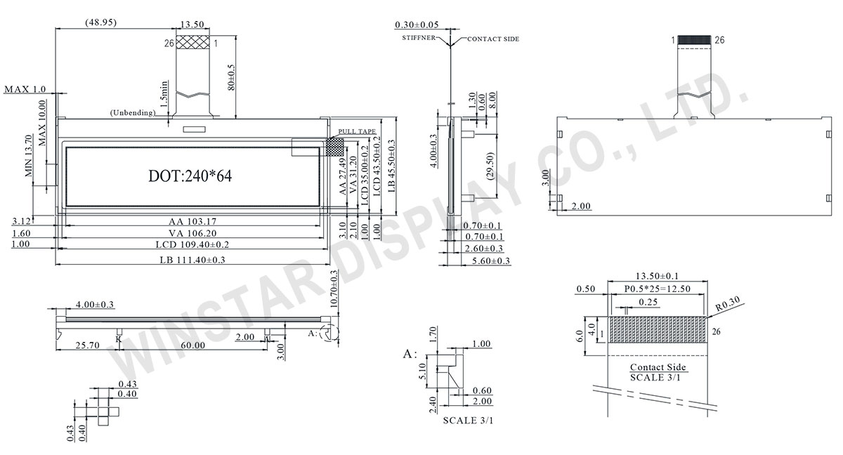 240x64 COG LCD Display - Winstar WO24064C