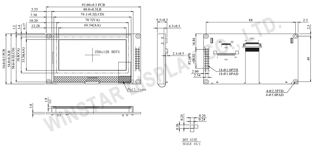 Chip on Glass LCD Modules 256x128 - WO256128A2