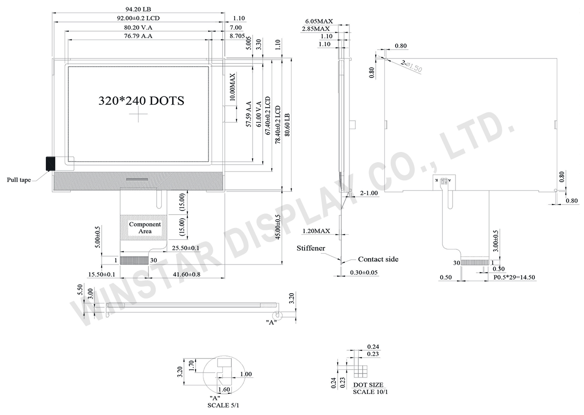 320x240 4.88-inch COG Monochrome LCD Graphic Display Module - WO320240H