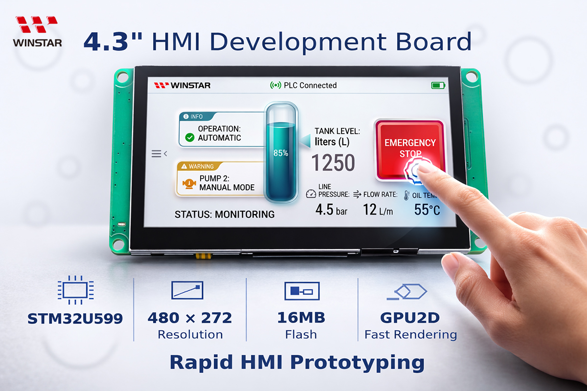 4.3 inch TFT HMI Development Board (STM32U599 MCU, 480x272 IPS) - WL0F00043000WGXAANA00