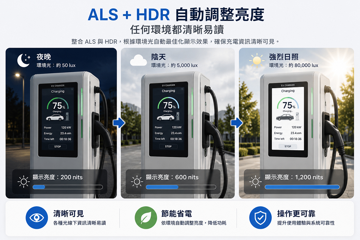 透過 ALS 與 HDR 提升充電樁 HMI 的環境可視性