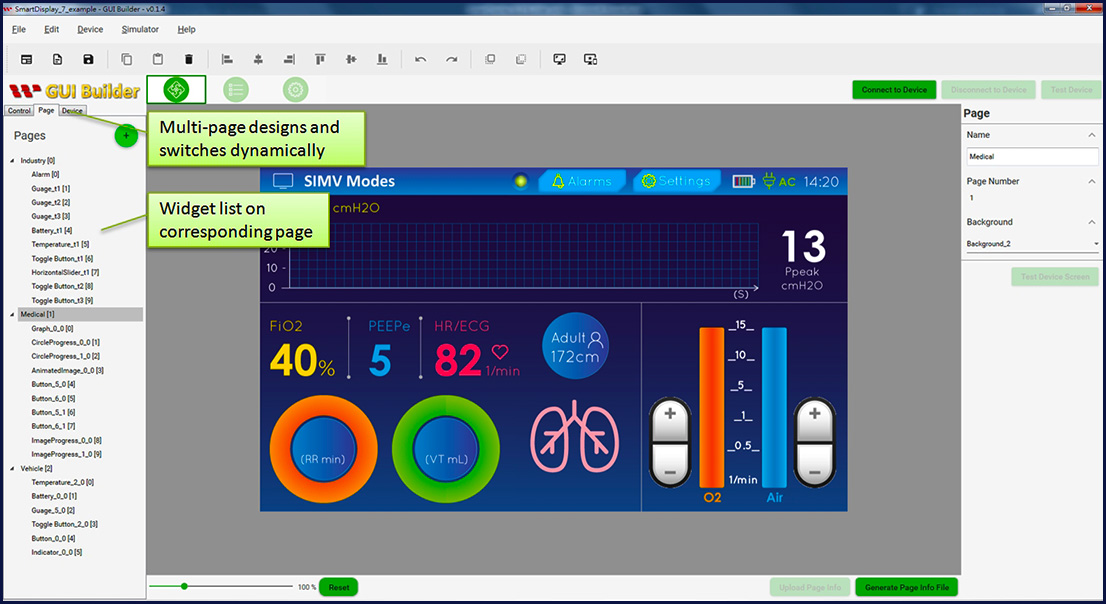 La page de design de GUI Builder pour les écrans intelligents -2