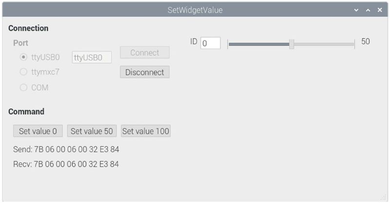 Raspberry Pi の SetWidgetValue 画面