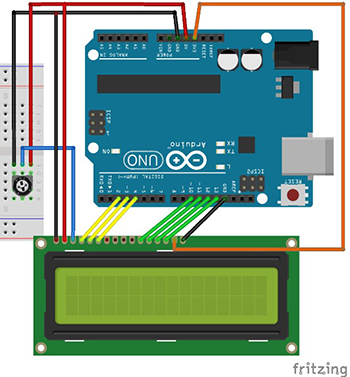Verbindung der 6800 4-Bit-Schnittstelle zwischen LCM und Arduino Uno
