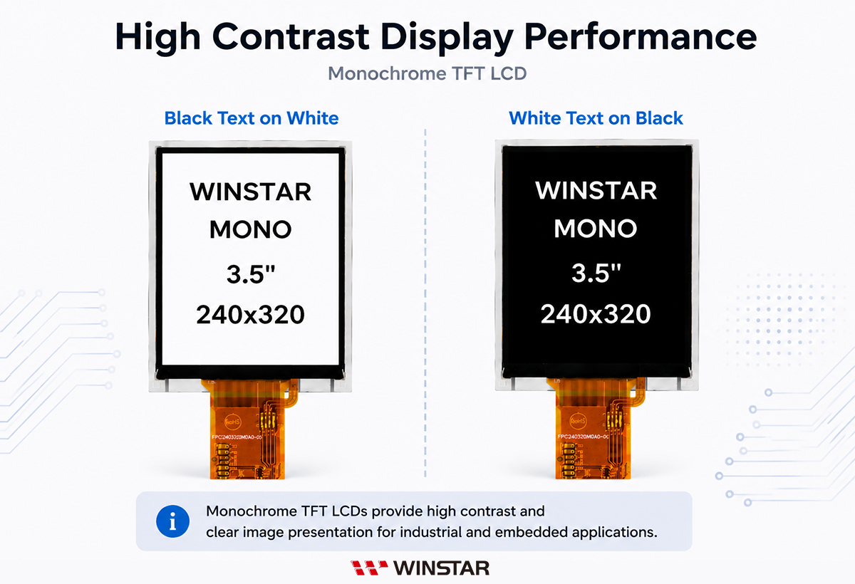 High Contrast Display Performance of WINSTAR Monochrome TFT LCD