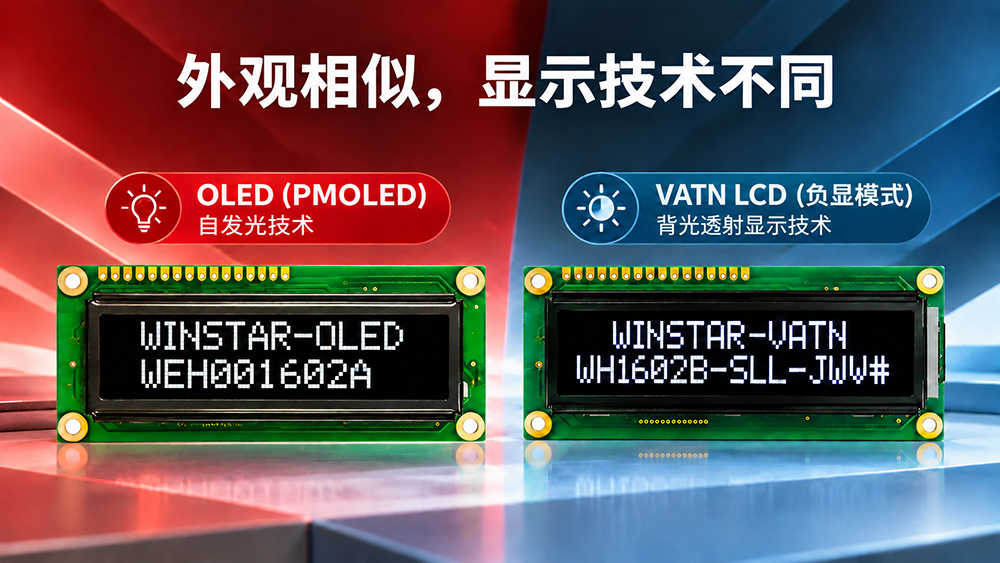 单色 PMOLED 与负显式 VATN LCD 的外观及显示技术对比