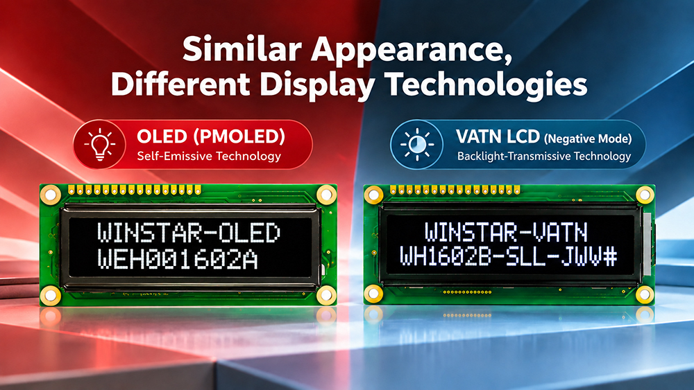 Apparence similaire, technologies d’affichage différentes : comparaison entre PMOLED et LCD VATN en mode négatif