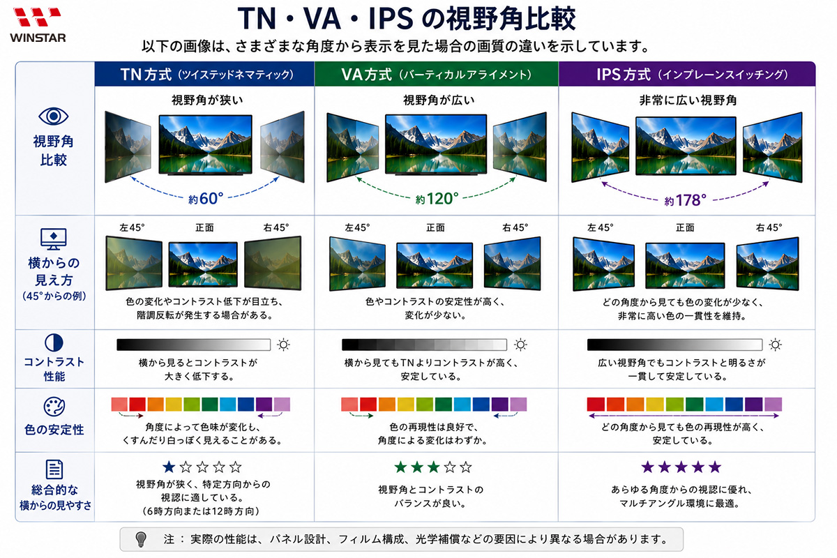 TN・VA・IPSの視野角比較