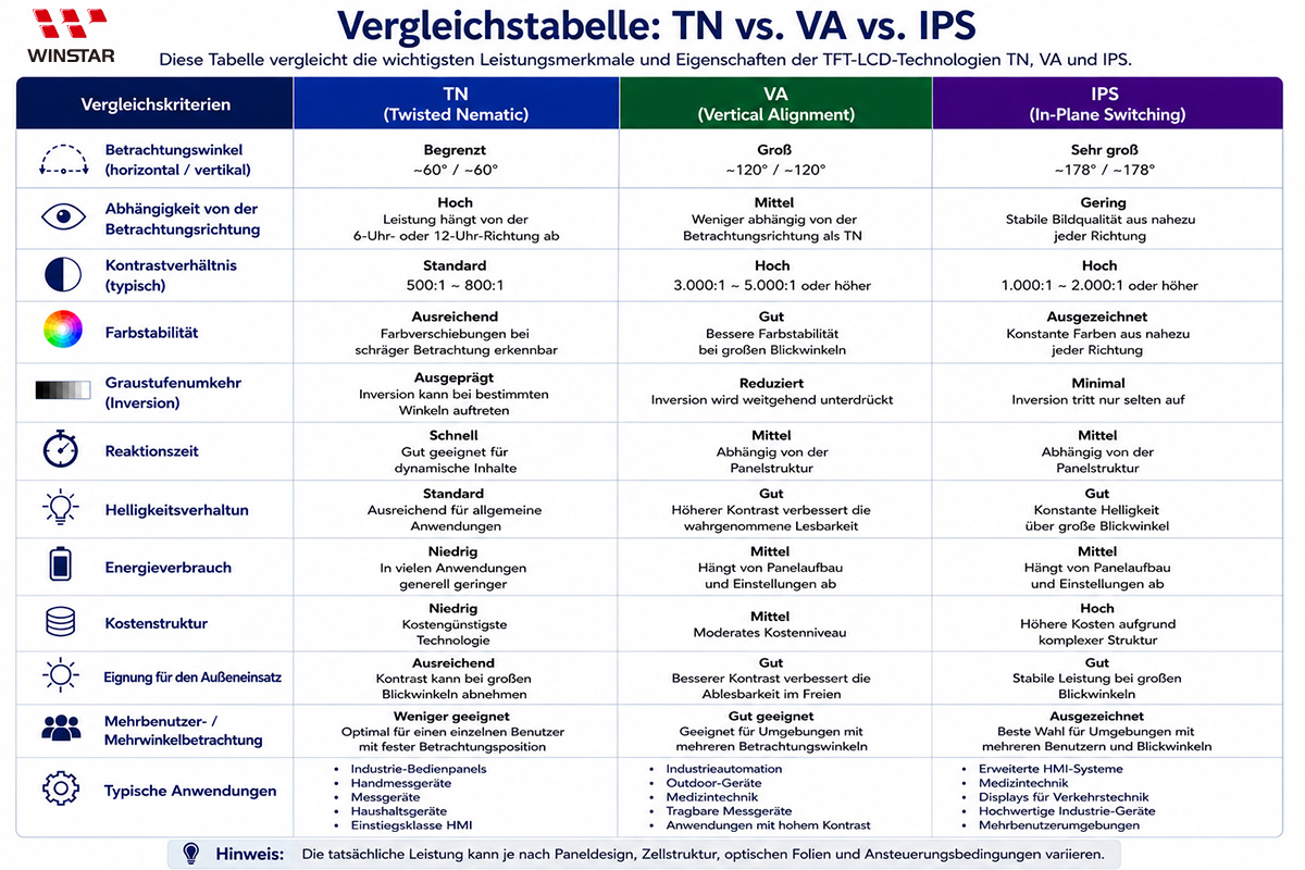 Vergleich von TN-, VA- und IPS-Technologien