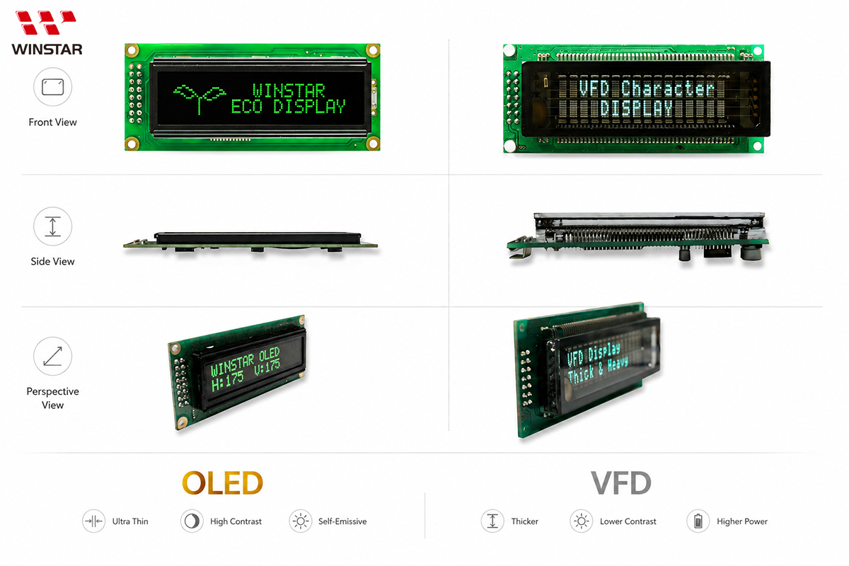 Comparación entre módulos VFD y PM-OLED