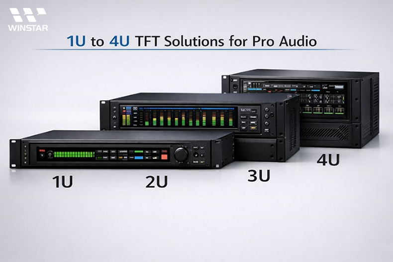 Disposizione dei display sui pannelli frontali Pro Audio da 1U a 4U