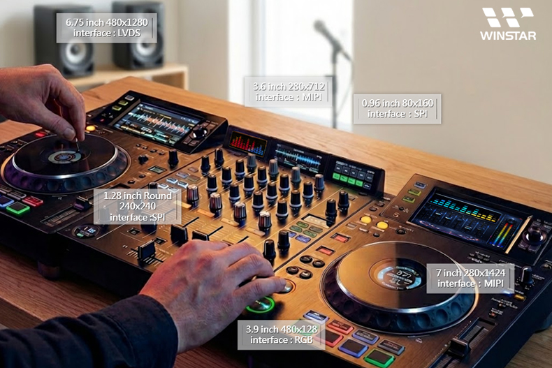Layout multi-display sul pannello frontale di un mixer digitale