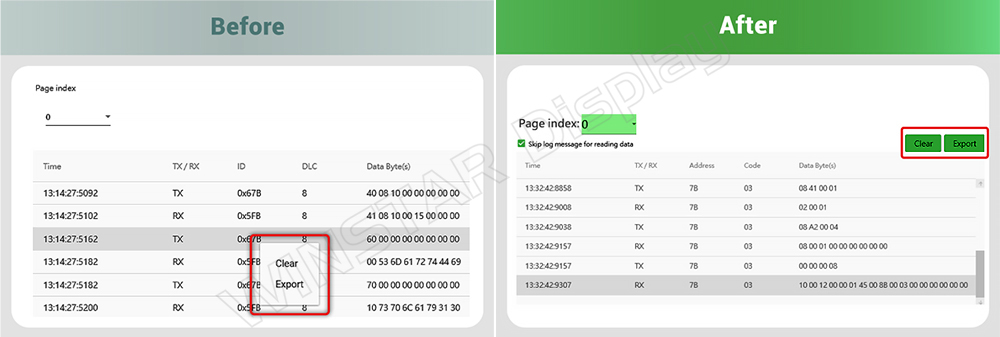 10.Clear and Export Log Icons in Simulator
