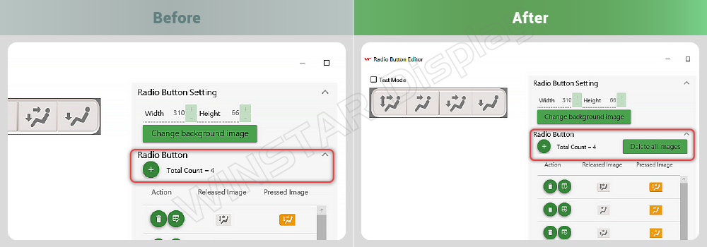 Radio Button Editor adds Delete all images button
