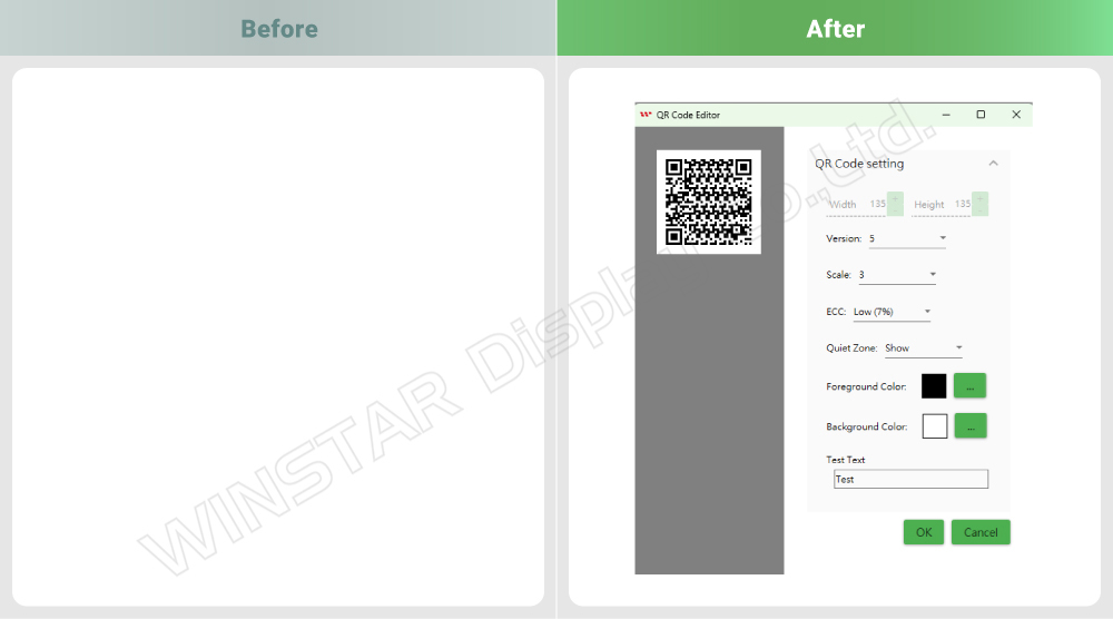 GUI Builder widget QR Code antes y después de la actualización