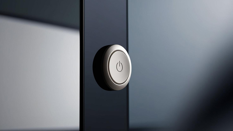 Design a custom display featuring an integrated power button and a cutout on the cover lens.