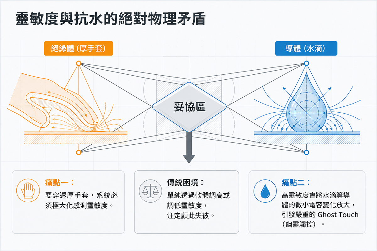 PCAP 電容觸控防水手套靈敏度與抗水的絕對物理矛盾