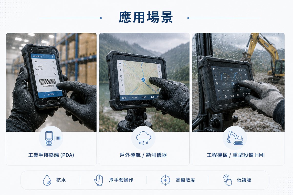 PCAP 電容觸控兼具抗水能力與厚手套操控 | 應用場景