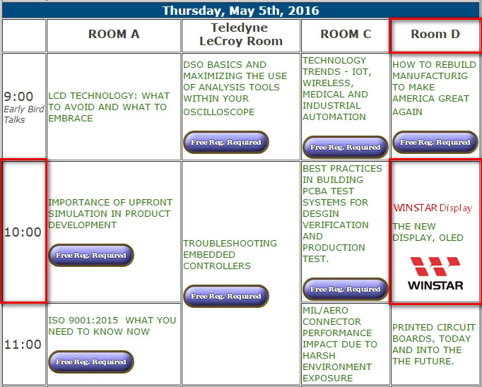 Winstar Product Seminar Schedule at Del Mar (May 5th, 2016)