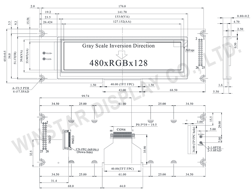 产品介绍 - 5.2” TFT WF52A 含SSD1963 控制板WF52QTLBSDBN0