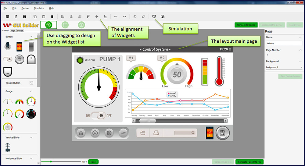 Example: Edit Page of Winstar Smart Display GUI Builder