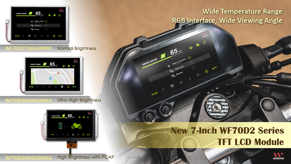 WF70D2 Series: 7 IPS TFT LCD Displays with Wide Temperature Range – Normal, Ultra High Brightness, and PCAP Models
