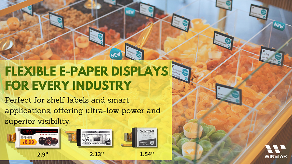Perfect for Electronic Shelf Labels and other smart applications, our displays combine ultra-low power consumption with outstanding visibility and flexibility.