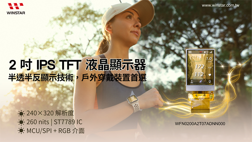 WFN0200A2T07ADNN000 – 2吋半透半反式TFT LCD顯示器