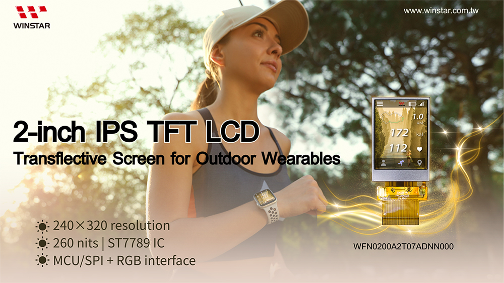 WFN0200A2T07ADNN000 – 2-inch Transflective TFT LCD Display