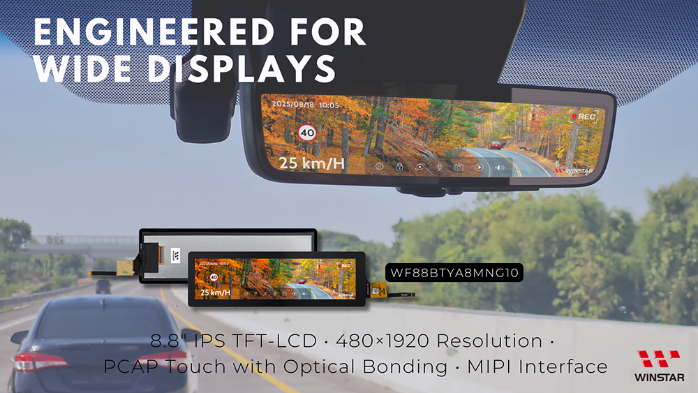 8.8-inch 480×1920 Bar Type IPS TFT-LCD with PCAP Touch – Designed for Control Panels and List Interfaces