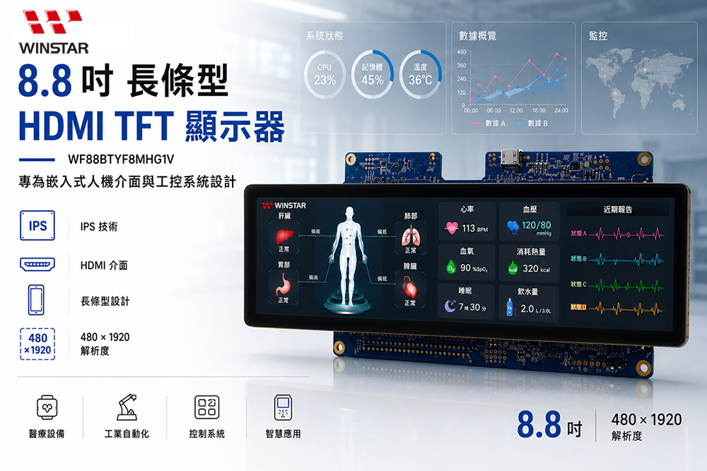 WF88BTYF8MHG1V 8.8 英寸条形 HDMI TFT 显示屏