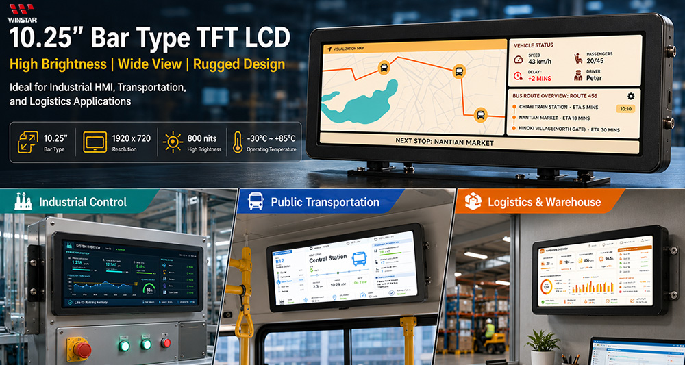 10.25-inch Bar Type TFT LCD Display with IPS, PCAP and Optical Bonding