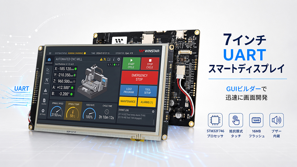 GUI BuilderによるHMI開発に対応した7インチUARTスマートディスプレイ