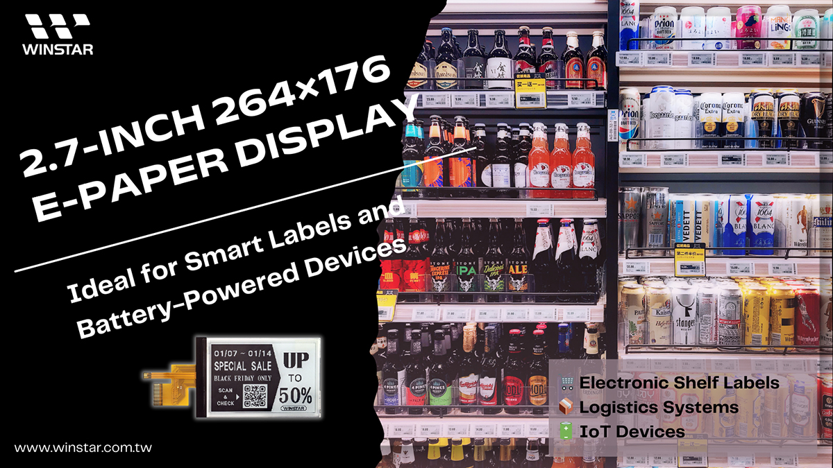 2.7 inch E-paper Display, 2.7 E-paper Display, 264x176 E-paper Display with Front Light - WAA0270A2AAA7NXXX000