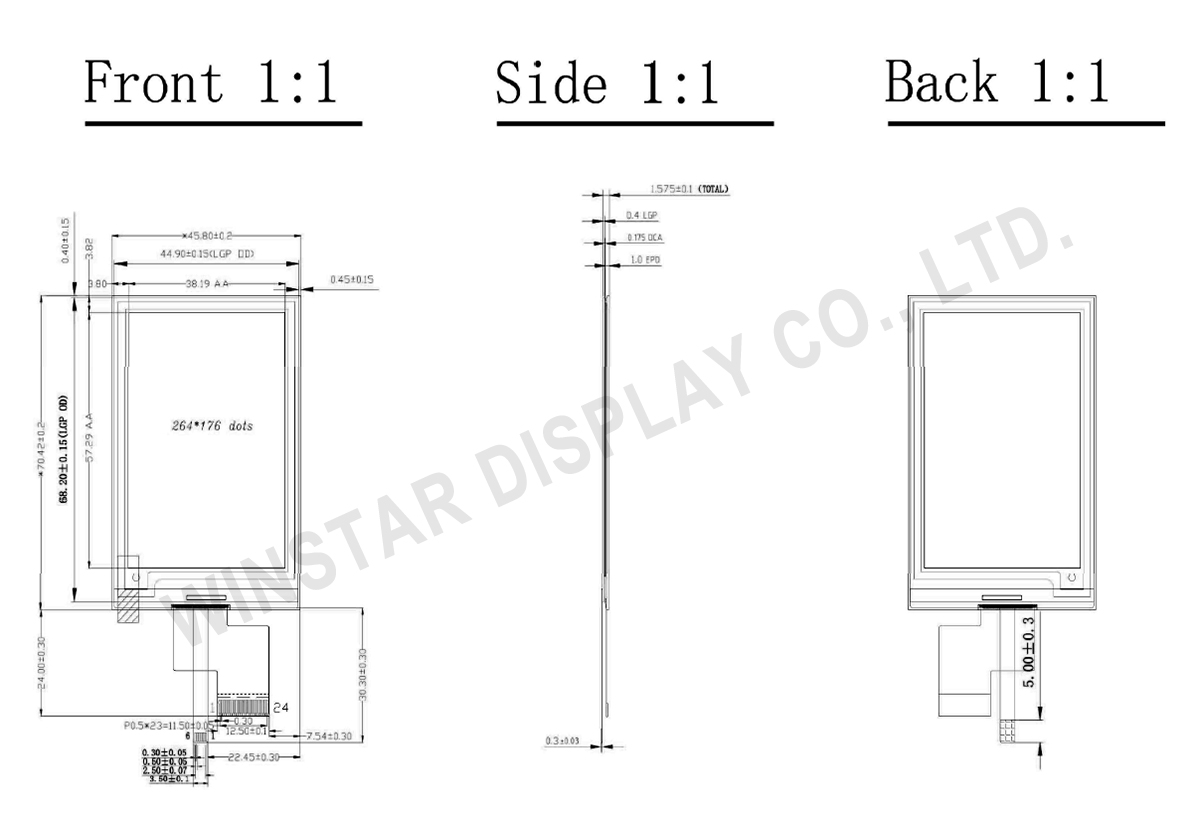 2.7 inch E-paper Display, 2.7 E-paper Display, 264x176 E-paper Display with Front Light - WAA0270A2AAA7NXXX000
