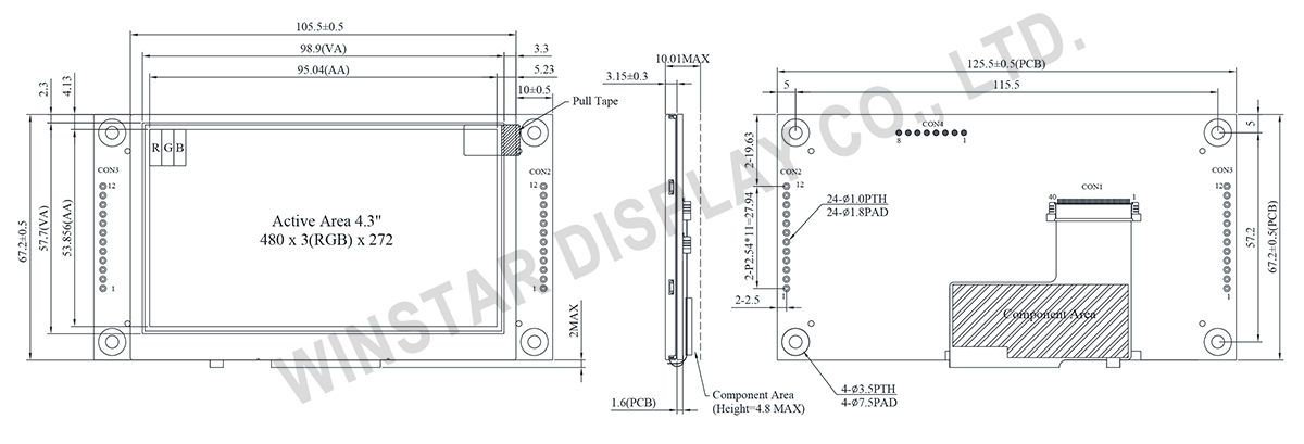4.3 inch UART TFT LCD, 480×272 Display - WL0F00043000UNFAAEA00
