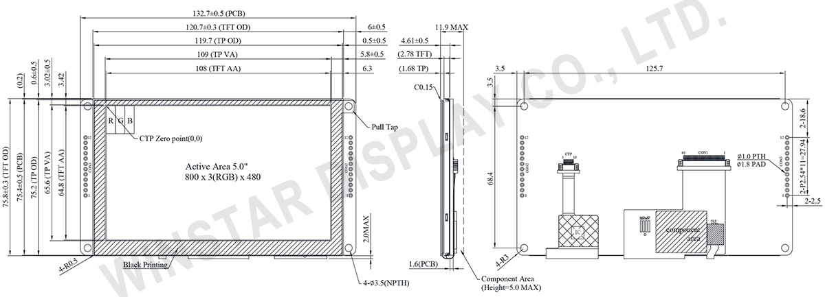 5-Inch Entry Level UART TFT Display with Projected Capacitive Touchscreen - WL0F00050000FGFAAEA00