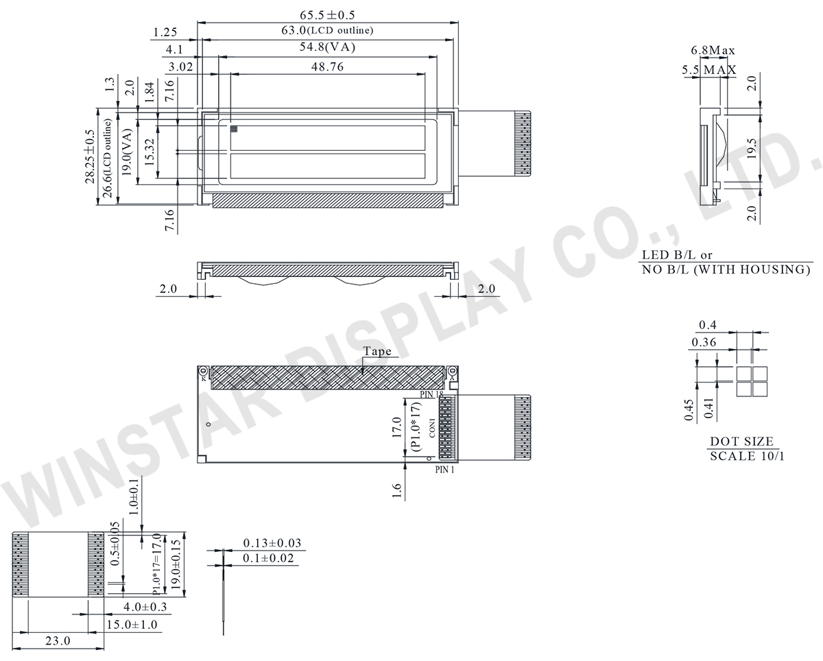 122 x 32 Monochrome Graphic LCD Display Module - WG12232B