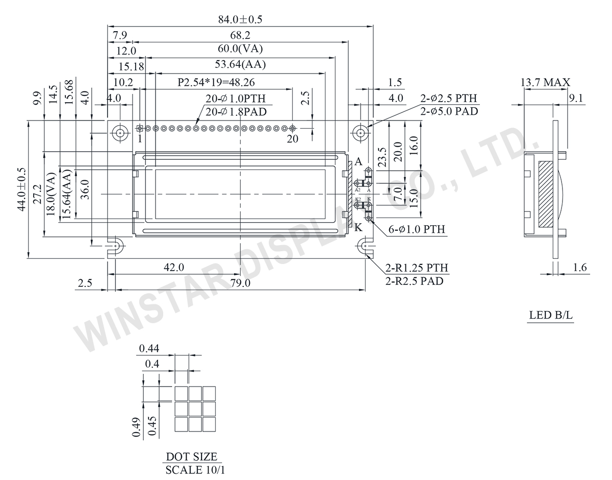 122x32 Graphic LCD Module (2.2 inch, COB, RW1020) - WG12232C