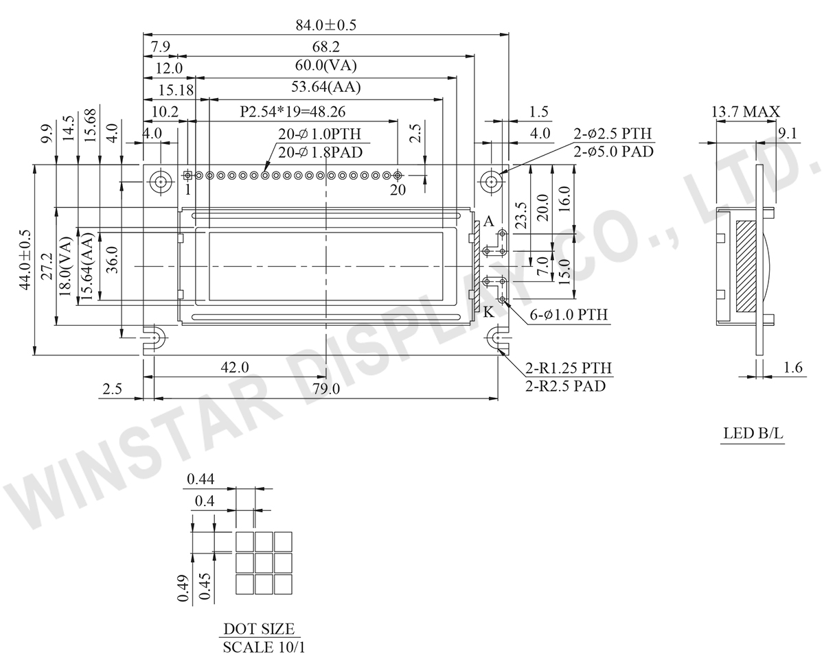 Winstar WG12232C 122x32 Graphic LCD Modules