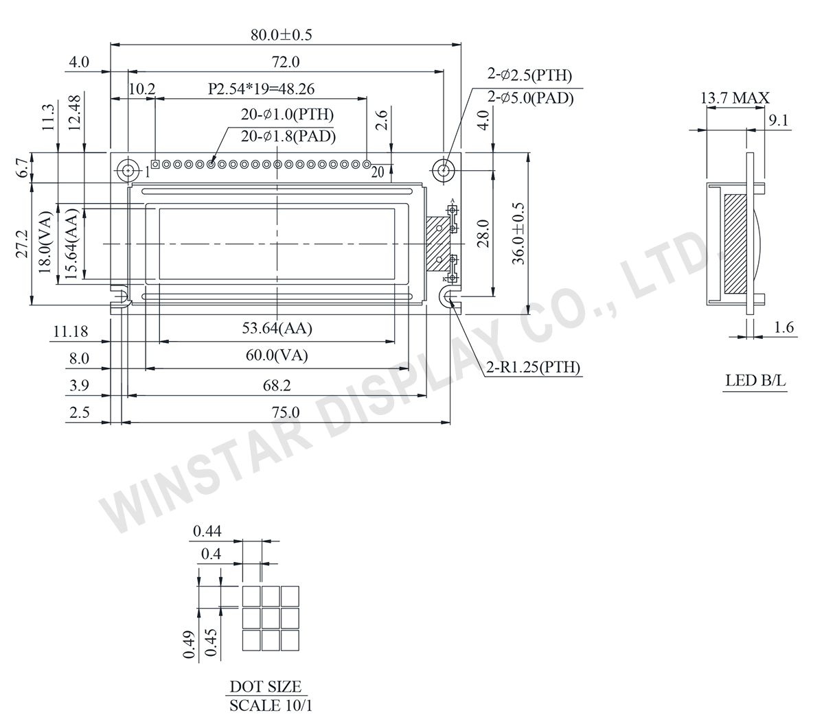 122x32 LCD Graphic Display (2.2 inch, COB, RW1020) - WG12232E