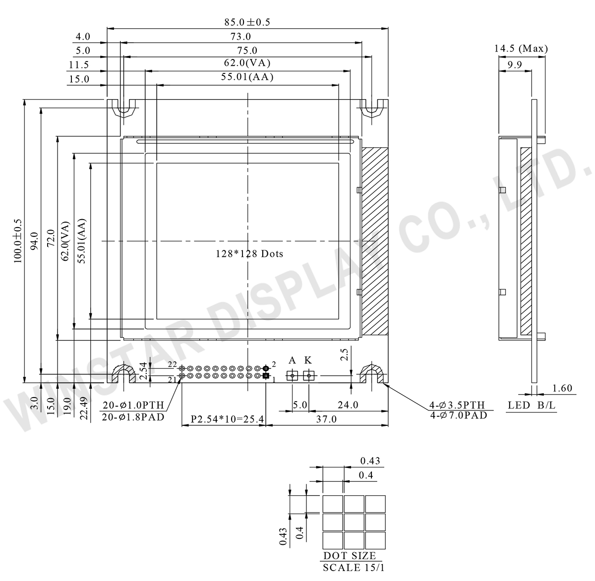 Graphic LCD Display 128x128 - WG128128A