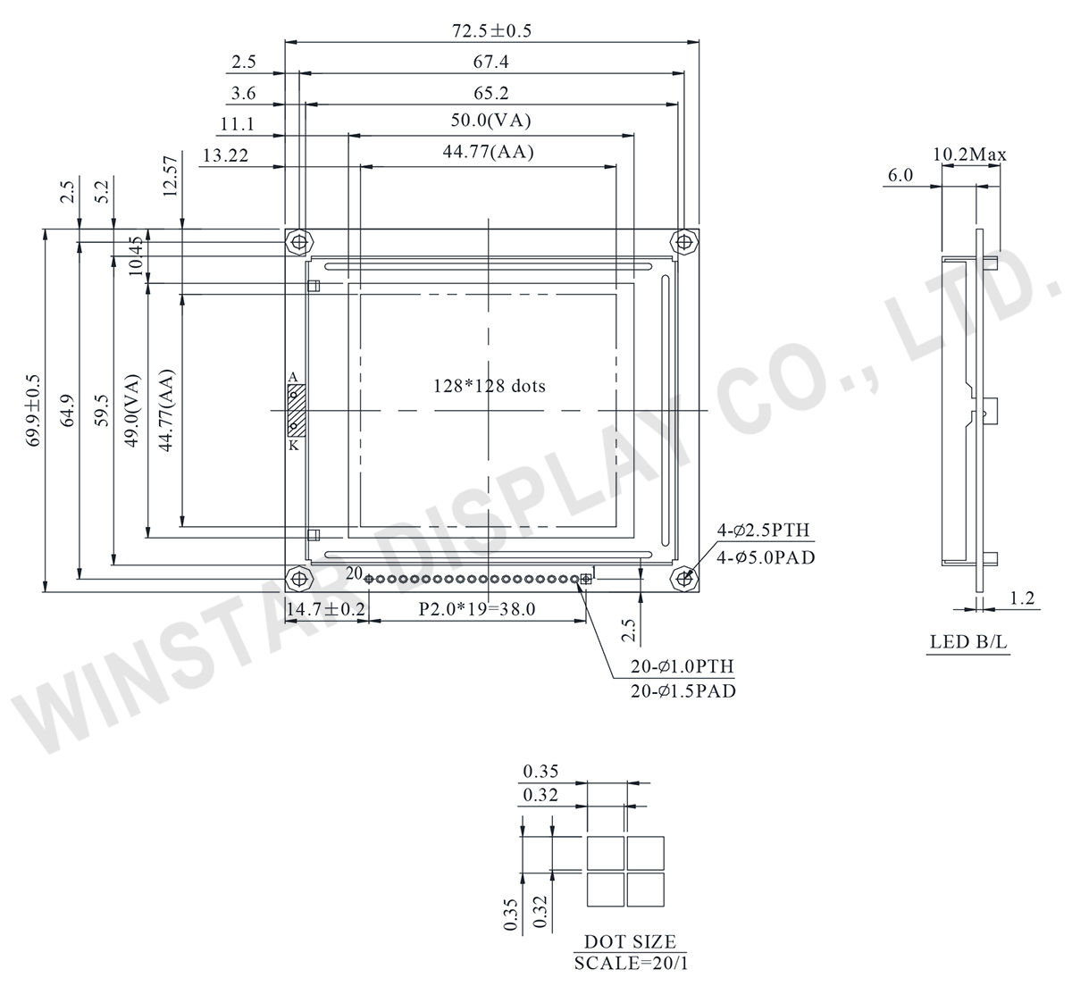 Winstar 128x128 lcd display, 128x128 lcd module, 128x128 lcd - WG128128I