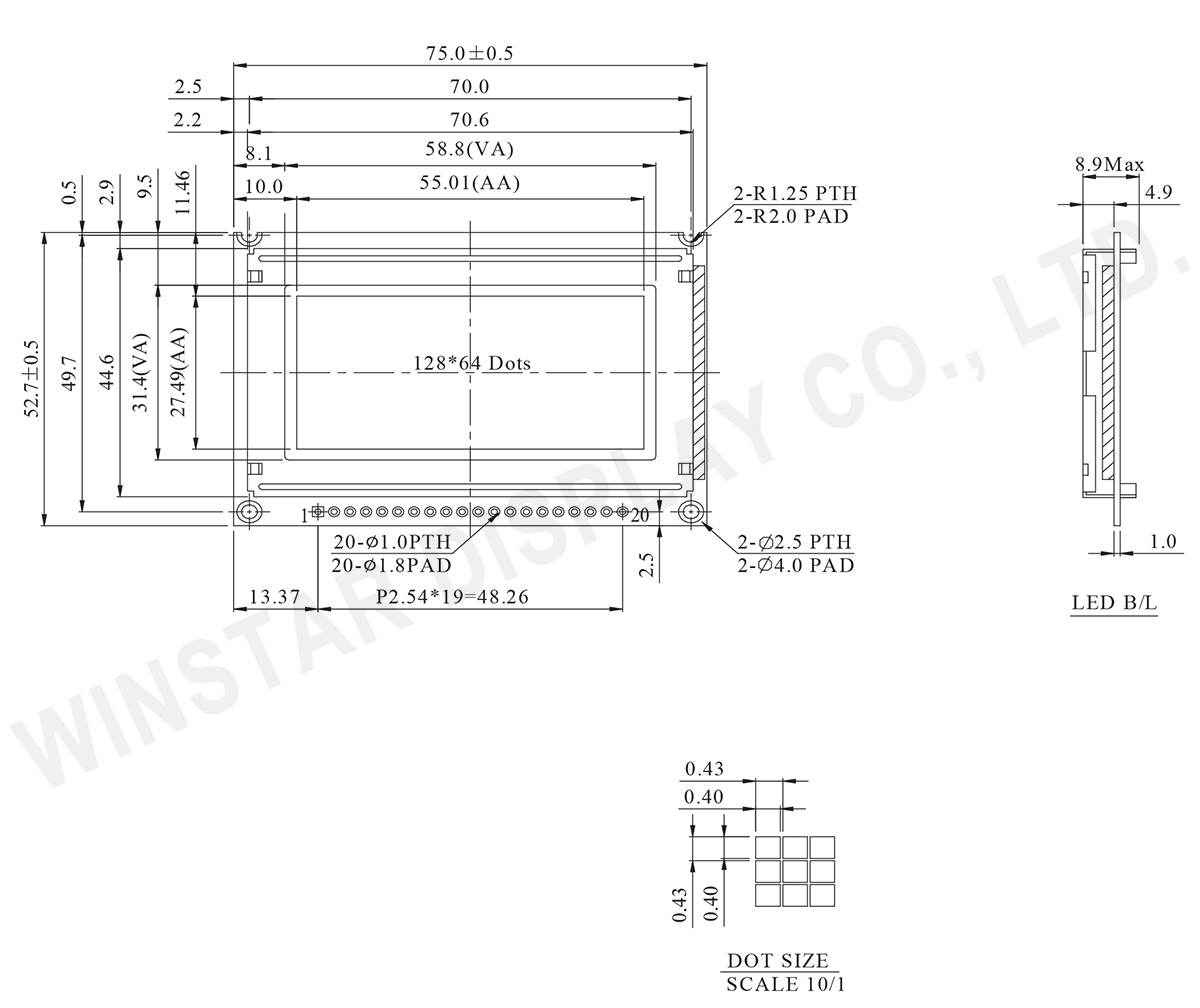128x64 Graphic LCD Display, 128x64 LCD Module - WG12864B