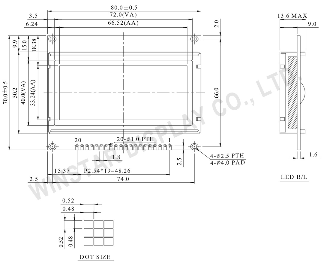 LCD Dot Matrix Display Module, 128x64 Dot Matrix LCD Display - WG12864I