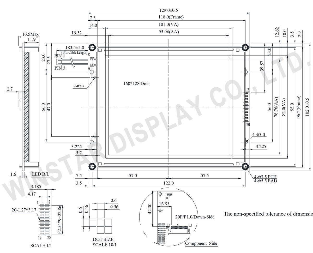 Winstar 160x128 Graphic LCD Module - WG160128E