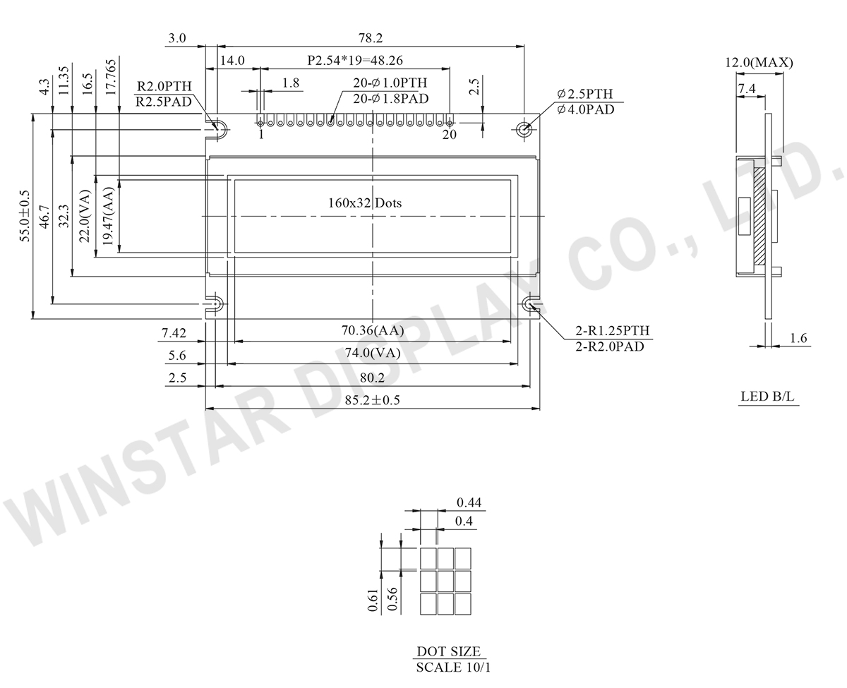 Winstar 160x32 Liquid Crystal Display - WG16032A