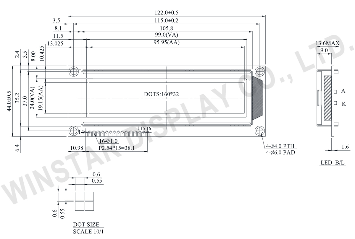 160x32 Graphical LCD Display Module - WG16032D5